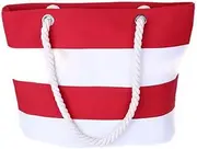 [Generic] ZAHNA Canvas Striped Beach Tote Bag with Zipper Rope Handles – Canvas Beach Tote Bag - Canvas Tote Bag for Travel Shopping Everyday Tote