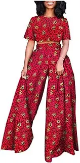 [Private Black] African Suits for Women Short Sleeve Crop Top and Pants 2 Piece Set Outfits Dashiki Plus Size Casual Tracksuit