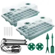 2x 40Hole Seed Starter Trays with Grow Light Adjustable Humidity Germination Kit
