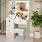 Dresser Dressing Table Set With Slide Mirror and LED Light Makeup Vanity Table