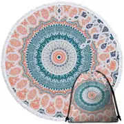 Pinkish Peach Aztec Mandala Round Beach Towel