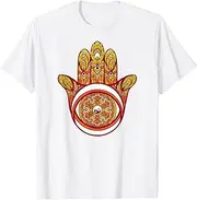 [X.Style] Hamsa Hand Integrated with Yinyang Yin Yang Hams Fatima Hand ds333 T-Shirt (XL) White
