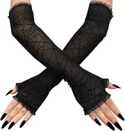 [Generic] Women's Long Fishnet Mesh Gloves Lace Fingerless with Finger Loop Spider web Halloween decoration costume party props cosplay performance half finger mesh gloves