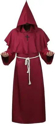 Morakot Monk Robe Priest Costume Friar Robe Medieval Costume Priest Halloween Costumes For Men 6363fr-wine Red Small