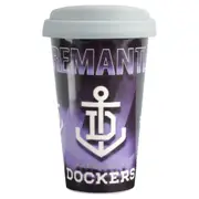 Fremantle Dockers AFL Reusable Ceramic Travel Eco Cup Mug with Lid