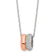 Sterling Silver Rose-Tone Cz W/2 In Ext. Necklace