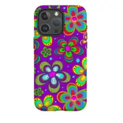 For iPhone 15 Pro Max Tough Case Compatible with MagSafe Purple Floral Design