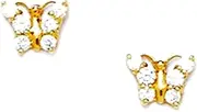 [JewelryWeb] 14k Yellow Gold CZ Simulated Diamond Medium Butterfly Angel Wings Screw Back Earrings 5x7mm Stud Earring for Women