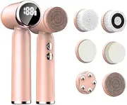 6 In 1 Ultrasonic Electric Face Cleansing Brush Compress Therapy Facial Exfoliating Pore Cleaner Blackhead Removal (Pink)