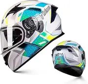 Modular Motorbike Helmet, Full Face Motorcycle Helmet Flip Up Front Motorcycle Helmet with Double Visor, DOT/ECE Approved Full Face Helmet for Adults Men and Women F,XXL=61-62CM