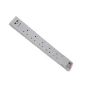 Omega 21296 2 Meter Length 6 Way Extension Socket with Twin USB Ports - White