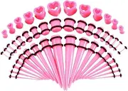[Ｓｉｍｈｏａ] Acrylic Ear Stretching Kit with 48 Tapers And Heart Tunnels 14G-0000G, Pink, as described