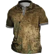 Men's Plus Size Polo Shirt Big and Tall Map Turndown Print Short Sleeve Spring Summer Sports Fashion Streetwear Designer Outdoor Street Tops