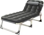 Folding Bed, Single Person Camp Bed Reclining Sun Lounger Folding Recliner Lunch Break Backrest for Travel Indoor Outdoor Office Fishing(Folding Bed and Thicken Pearl Pad)