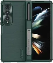 [Jarttarn] Compatible with Galaxy Z Fold 4 Case Folding Back Cover Kickstand with Pen Pocket for Z Fold 4 Case (Green)