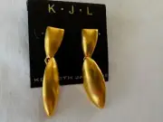 NOS Vintage KJL Brushed Gold Satin Dangle Earrings Teardrop Kenneth Jay Lane