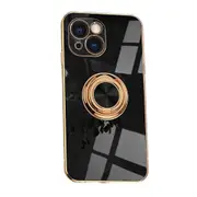 For iPhone 15 Plus Case Electroplating Luxury Kickstand Ring Holder Cover Black