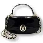 Valentino Orlandi V-3020D Black Patent Leather Bag Gold Chain Logo Purse NWT