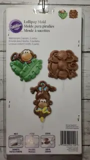 Wilton Lollipop Mold Monkey #2115-2100, 3 Cavities/3 Designs, Brand New in Pkg