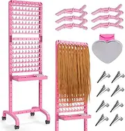 Yumkfoi Adjustable 280 Pegs Braiding Rack, Hair Racks with Tray and Braiding Tools, 2-sided Braid Rack for Braiders, Hair Separator with Wheels