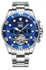 ATAL Chronograph Automatic Tourbillion Watch, Swiss, 47MM 3 Dials, Blue