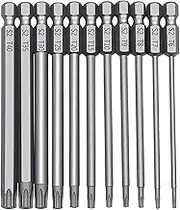 YUENTOEN Long Torx Security Screwdriver Bit Set,100 mm Length T6 T7 T8 T10 T15 T20 T25 T27 T30 T40 1/4 Inch Hex Shank S2 Steel Torx Security Head Drill Screw Driver Drill Set (11pcs)