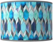 Drum Print Lamp Shade Blue Tiffany Medium 15.5x15.5x11 Spider Harp and Finial