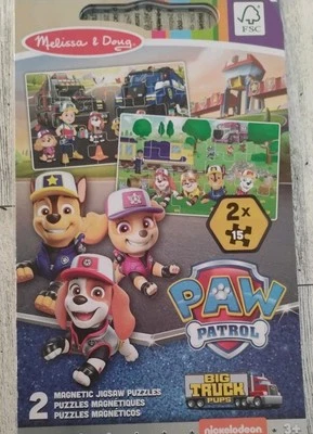 NIP (2) Melissa & Doug Magnetic Jigsaw Puzzle PAW Patrol Big Trucks Pups 15 Pcs