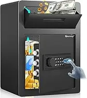 Kavey 2.6 Cub Biometric Safe Box, Large Home Safe with Drop Slot, Fingerprint Safe with Backlit Touch Screes Keypad and Mute Function, Heavy Duty Money Safe Box for Business Office