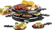 Giles & Posner EK4511G Electric Round Non-Stick Raclette Grill - Indoor Tabletop 6 Person Raclette, Non-Stick Grill Pans, Includes Spatulas, Approx. Plate Size 29 cm, 800 W, Party Food Machine, Buffet