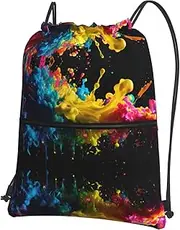 EdWal Paint Splatter Backdrop Print Drawstring Backpack Gym Bags Sports Bags With Zipper Pocket For Travel Beach, Black, One Size