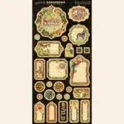 Graphic 45 SAFARI ADVENTURE Chipboard Tags Motif Icons 27 pieces Tiger Elephant