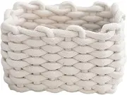 Cotton Rope Basket Small, Desktop Storage Basket, Desktop Woven Storage Case, Cotton Rope Baskets With Handles, Decorative Natural Rectangle Storage Baskets, Small Rectangle Cloth Basket Multi-Use, Pe