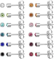[JMLOON] 12 Pairs Ear Piercing Stud Earrings, Surgical Stainless Steel Multicolor Cubic Zirconia Birthstone Stud Earrings for Ear Piercing Guns