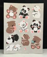 Vintage FUZZY Flocked Koala Panda & Teddy Bear Sticker Sheet - Rare & HTF