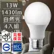 歐洲百年品牌台灣CNS認證LED廣角燈泡E27/13W/1430流明/自然光4入