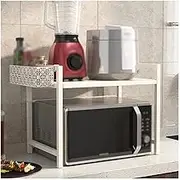 Single Tier Microwave Stand Carbon Steel Microwave Shelf Countertop Adjustable Scalable with Basket Stable Without Shaking