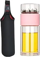 Infusifie - Infusifie Tea Infuser, Teapot with Infuser, Tea Bottle with Infuser, Premium Double Wall Glass Tea Cup, Portable Tea Water Separation Tea Cup (with Cup Sleeve,Pink)