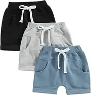 [Bagilaanoe] Toddler Baby Boy Shorts Summer Solid Plain Shorts Bloomers Casual Elastic Waist Jogger Shorts Bottoms