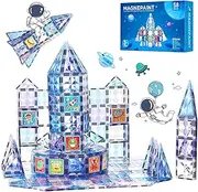 MOTYYA 58pcs Rocket Magnetic Tiles Building Blocks, 3D Magnepaint DIY Painting Spaceship Theme Magnet Tile Toys Set for Kids Ages 3 4 5 6 7 8+ Boys Girls Birthday Gifts STEAM Educational Learning