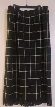 Nina Leonard Black Plaid Fringe Midi Skirt Size XL