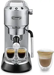 [De'Longhi] Dedica Arte, Traditional Barista Pump Espresso Machine, Manual Coffee Machine, Compact Design 15 cm wide, Fits Coffee Mug, Metal, EC885.M
