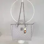 New DAISY FUENTES Gray Quilted Vegan Leather Zip Top Double Handle Tote Bag $108