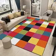 [XESZIEO] Soft Small Area Rug Washable Non-Slip Rugs,Living Room Bedroom Kitchen Dining Room Entrance Carpet,Colourful Plaid,60 x 90 cm