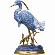 12"H Porcelain Blue Heron Bird Figure with Bronze Base Ormolu Statue Figurine