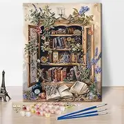 TISHIRON DIY Paint by Numbers Kit for Adults Bookshelf, Acrylic Paint by Numbers Kits on Canvas Botanical, Oil Painting by Numbers for Adults Flower, Art Crafts for Home 16"x20"(Frameless)