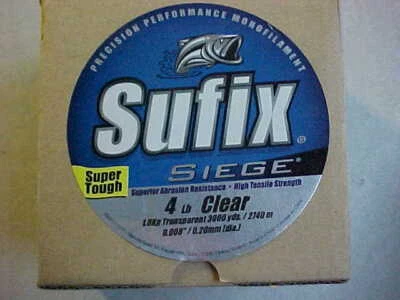 NEW Sufix Siege 4 lb CLEAR Monofilament Fishing Line 3000 YD Spool