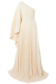 [SOLACE LONDON] MACI ONE SHOULDER PLEATED CHIFFON GOWN UK 10 BEIGE