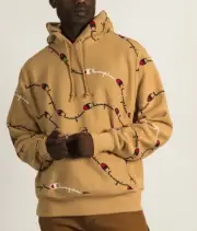 Champion Reverse Weave AOP Pullover Hoodie Sand Color / Dark Yellow Men Medium