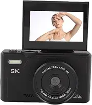 ASHATA 5K Digital Camera, 75MP HD Digital Cameras for YouTube with 18X Zoom, Autofocus Anti Shake 180° Flip Screen Smile Detection, for Selfie Travel, Content Creators (Black)